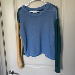 American Eagle Color Block Sweater with Yellow, Green, and Blue.
